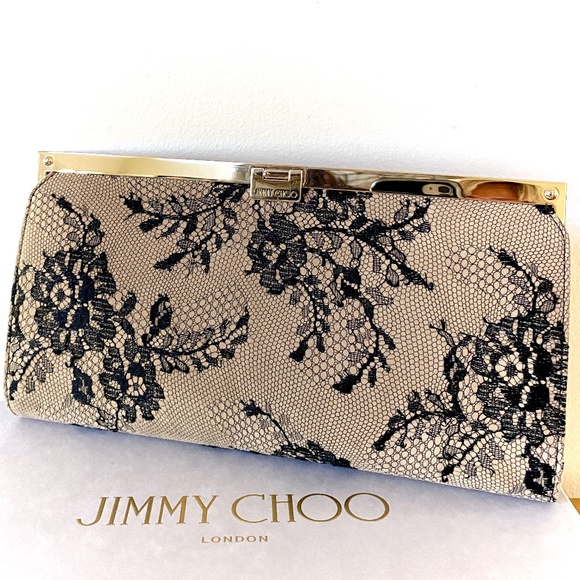 Jimmy Choo Handbags - Jimmy Choo Camille Lace on Leather Clutch NEW
